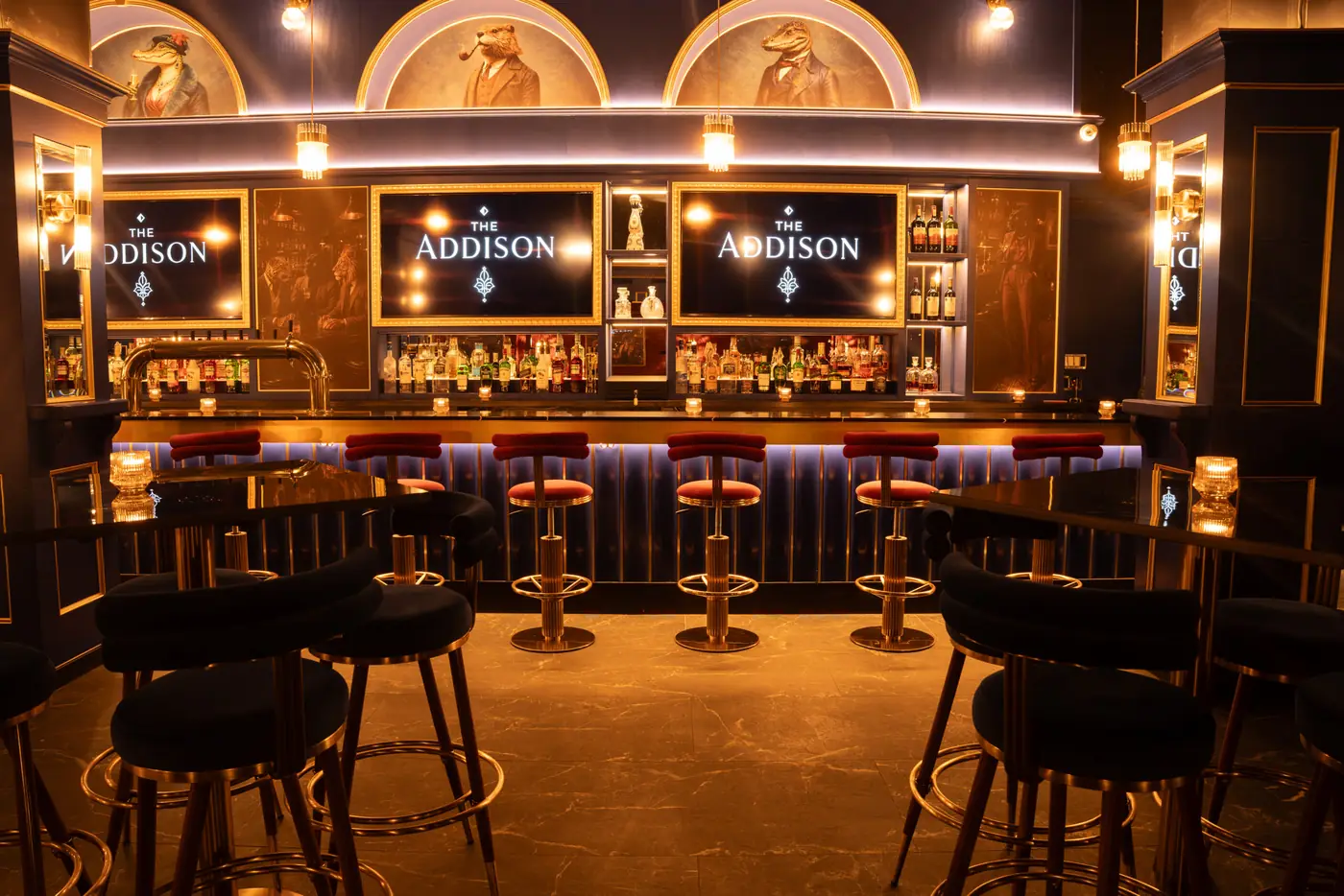 The bar and seating at The Addison